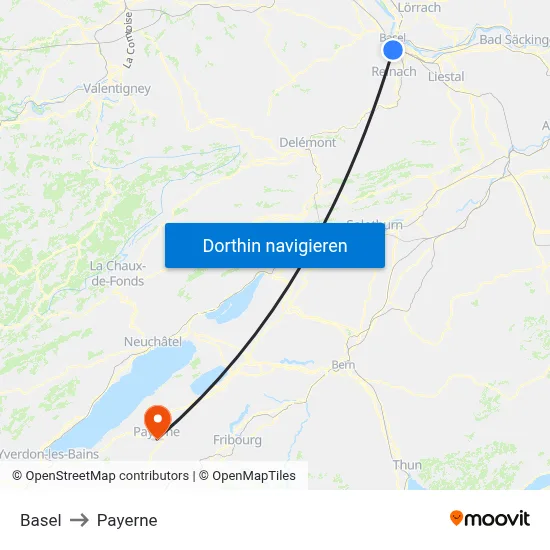 Basel to Payerne map