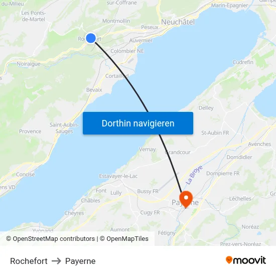 Rochefort to Payerne map