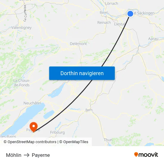 Möhlin to Payerne map