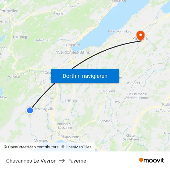 Chavannes-Le-Veyron to Payerne map