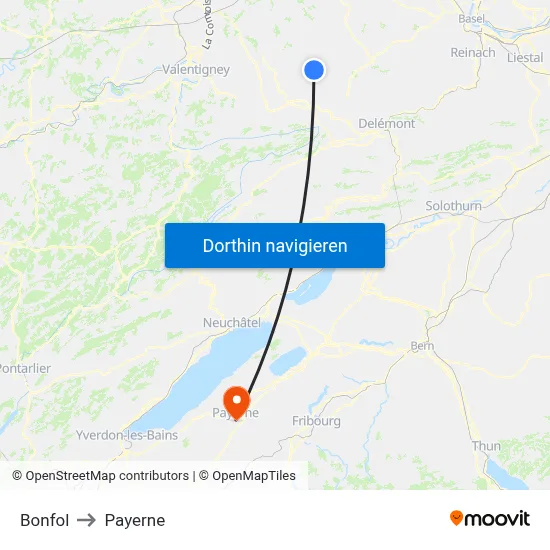 Bonfol to Payerne map