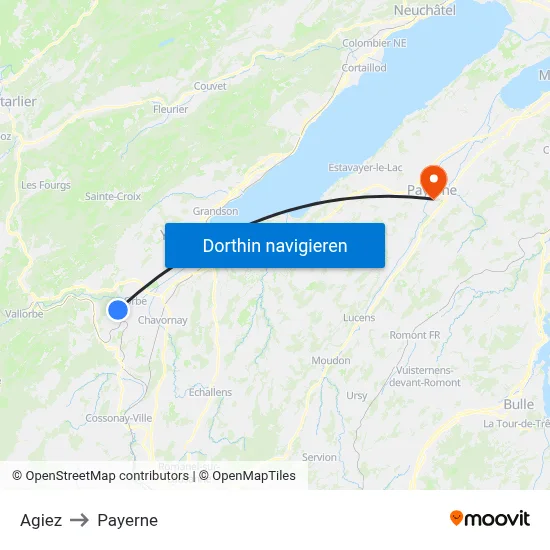 Agiez to Payerne map