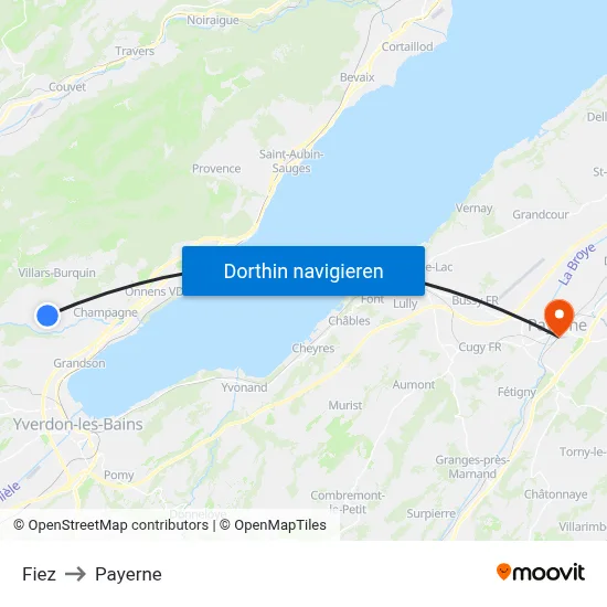 Fiez to Payerne map