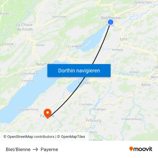 Biel/Bienne to Payerne map
