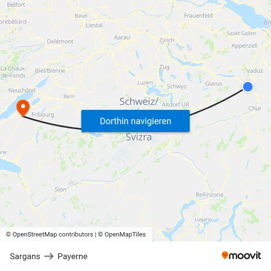 Sargans to Payerne map