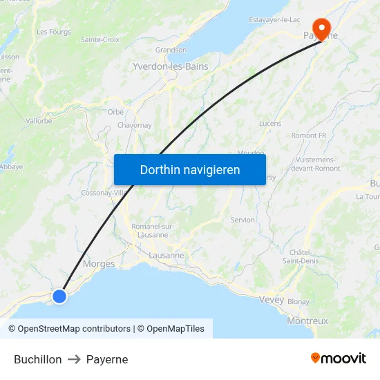 Buchillon to Payerne map
