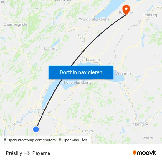 Présilly to Payerne map