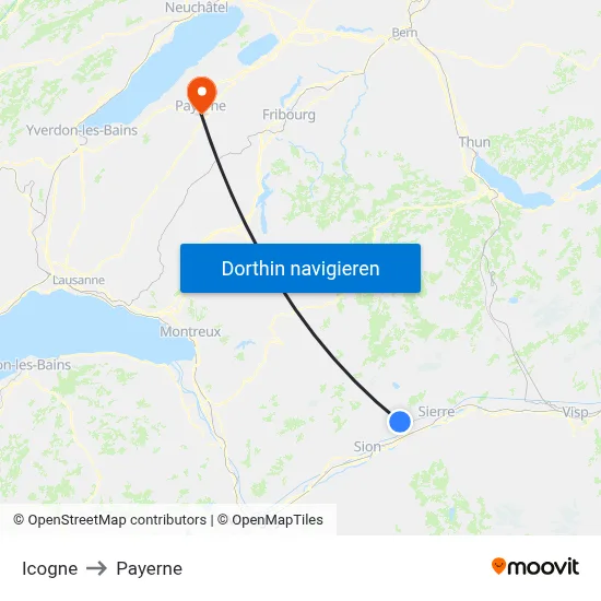 Icogne to Payerne map