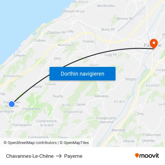 Chavannes-Le-Chêne to Payerne map