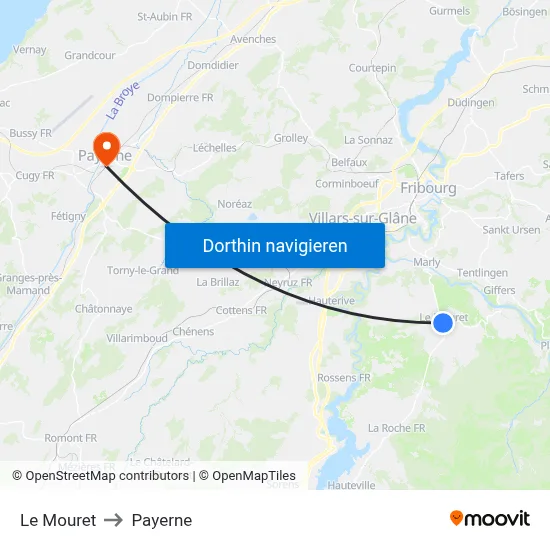 Le Mouret to Payerne map