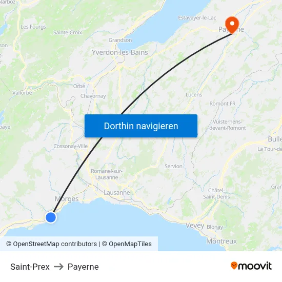 Saint-Prex to Payerne map
