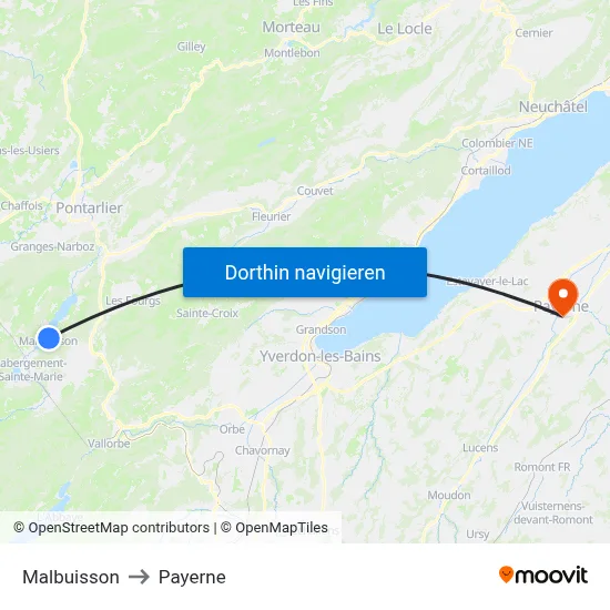 Malbuisson to Payerne map
