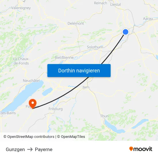 Gunzgen to Payerne map