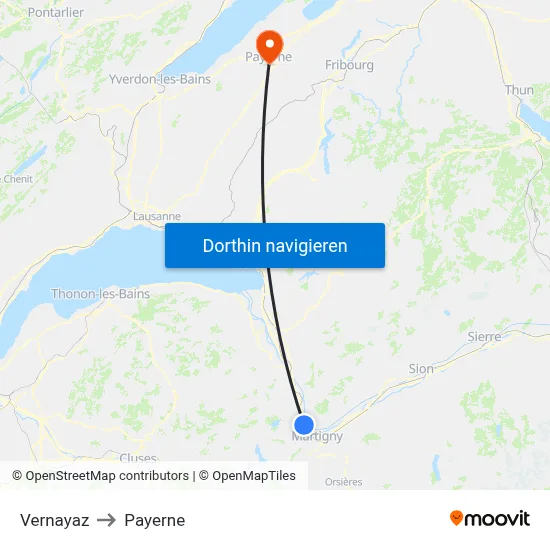 Vernayaz to Payerne map