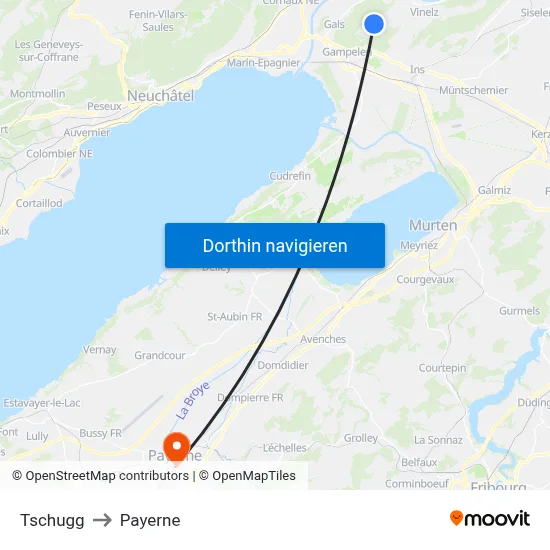 Tschugg to Payerne map