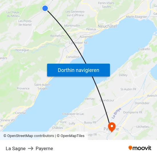 La Sagne to Payerne map