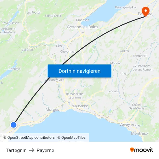 Tartegnin to Payerne map