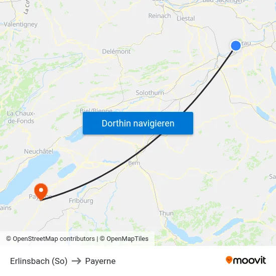 Erlinsbach (So) to Payerne map
