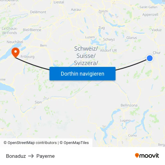 Bonaduz to Payerne map