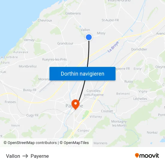 Vallon to Payerne map
