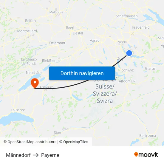 Männedorf to Payerne map