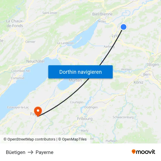 Büetigen to Payerne map