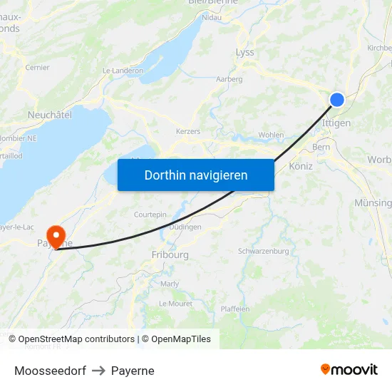 Moosseedorf to Payerne map