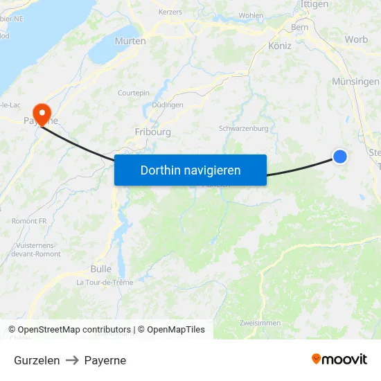 Gurzelen to Payerne map