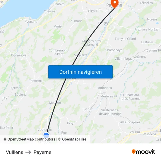 Vulliens to Payerne map