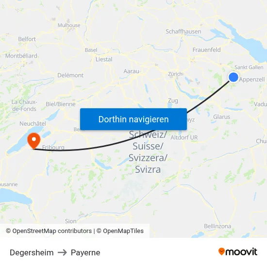 Degersheim to Payerne map