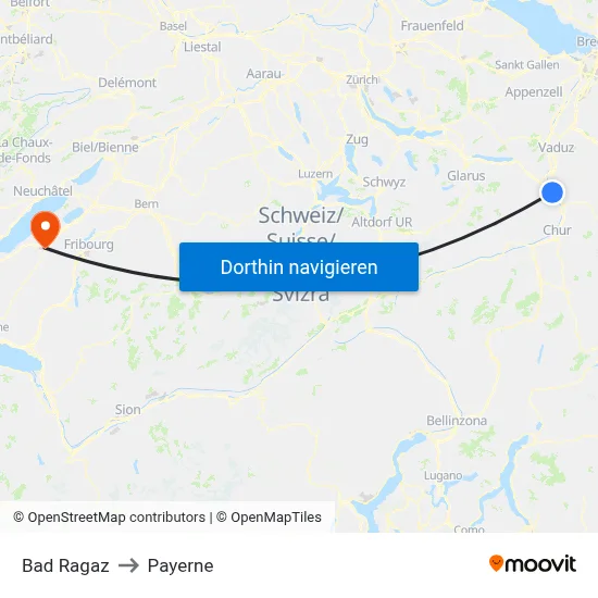 Bad Ragaz to Payerne map