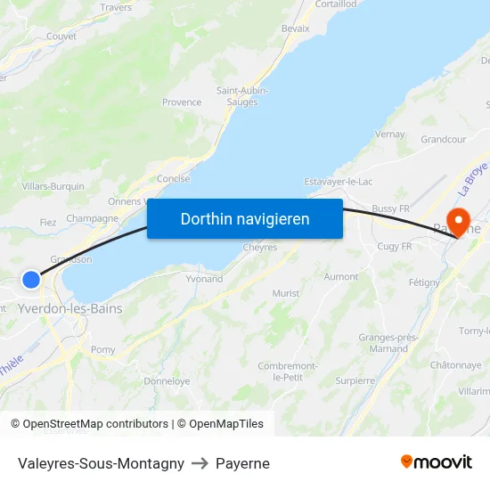 Valeyres-Sous-Montagny to Payerne map