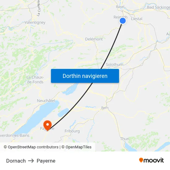 Dornach to Payerne map