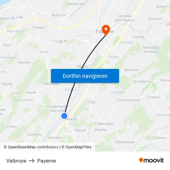 Valbroye to Payerne map