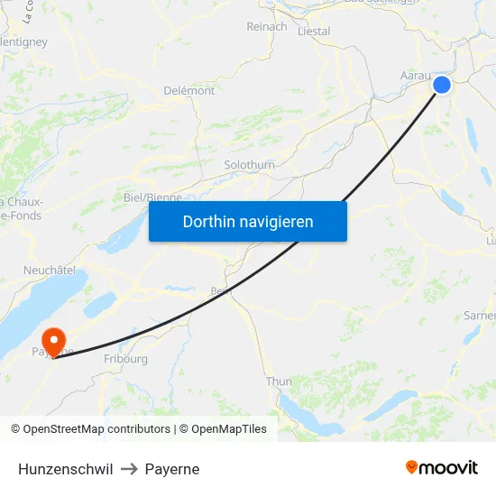 Hunzenschwil to Payerne map
