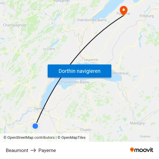 Beaumont to Payerne map