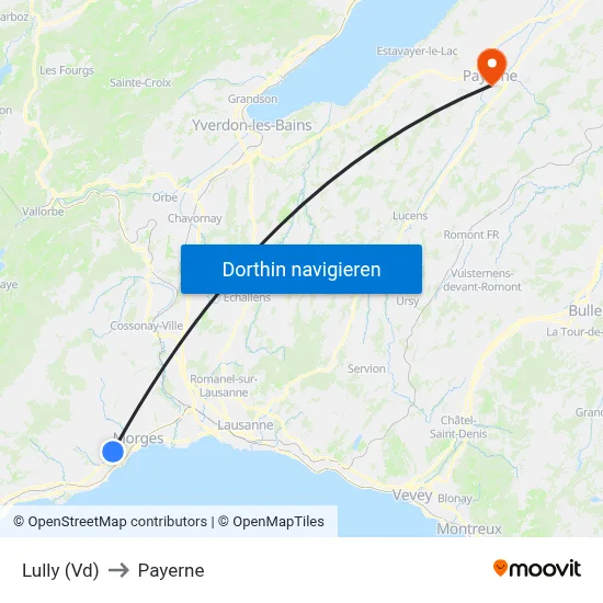 Lully (Vd) to Payerne map