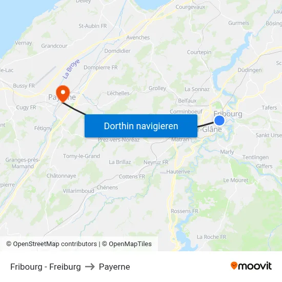 Fribourg - Freiburg to Payerne map