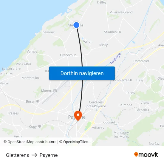 Gletterens to Payerne map