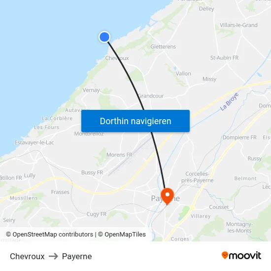 Chevroux to Payerne map
