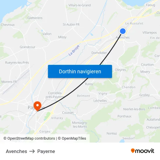 Avenches to Payerne map