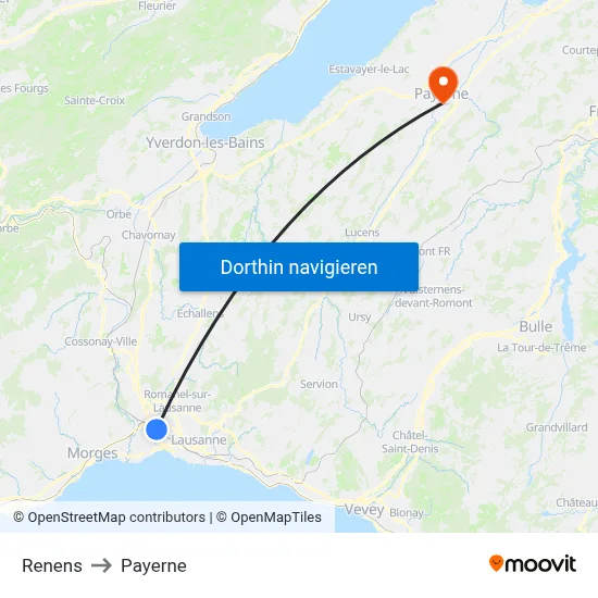 Renens to Payerne map