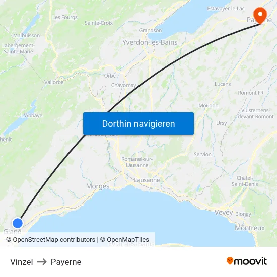 Vinzel to Payerne map