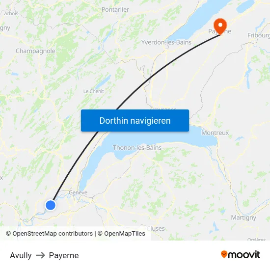 Avully to Payerne map