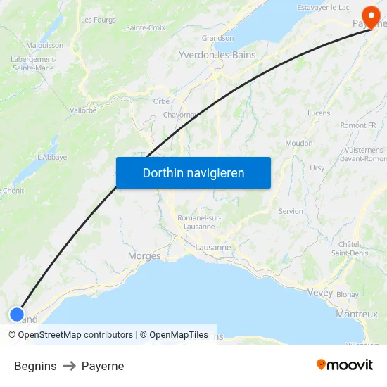 Begnins to Payerne map