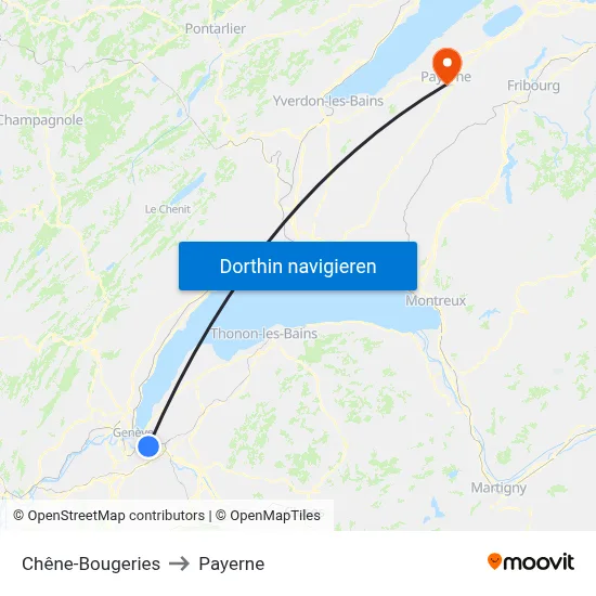 Chêne-Bougeries to Payerne map
