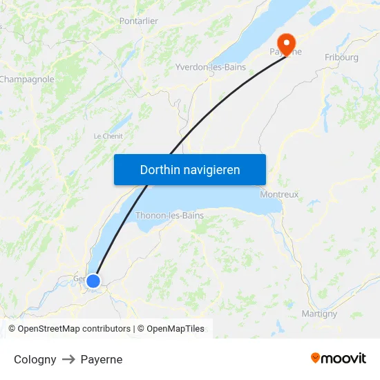 Cologny to Payerne map