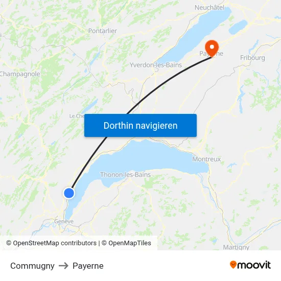 Commugny to Payerne map