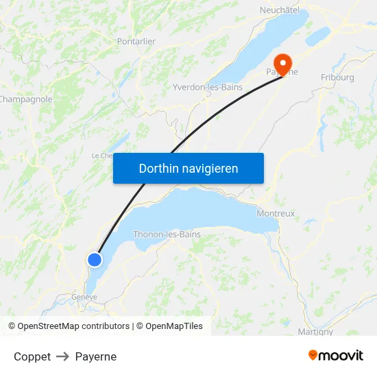 Coppet to Payerne map