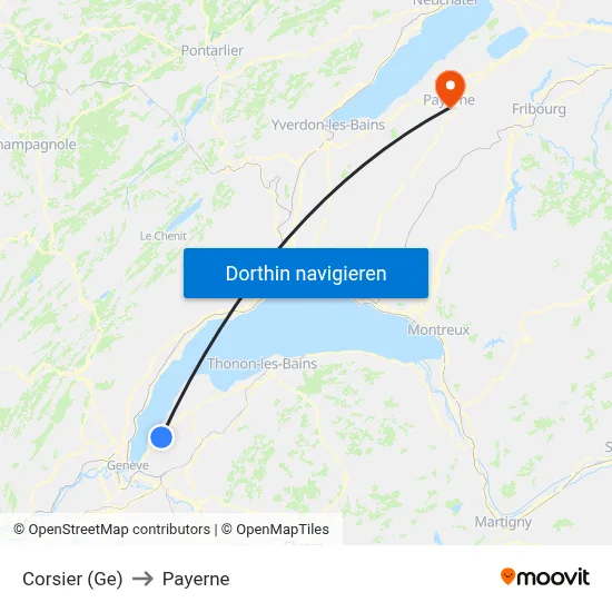 Corsier (Ge) to Payerne map